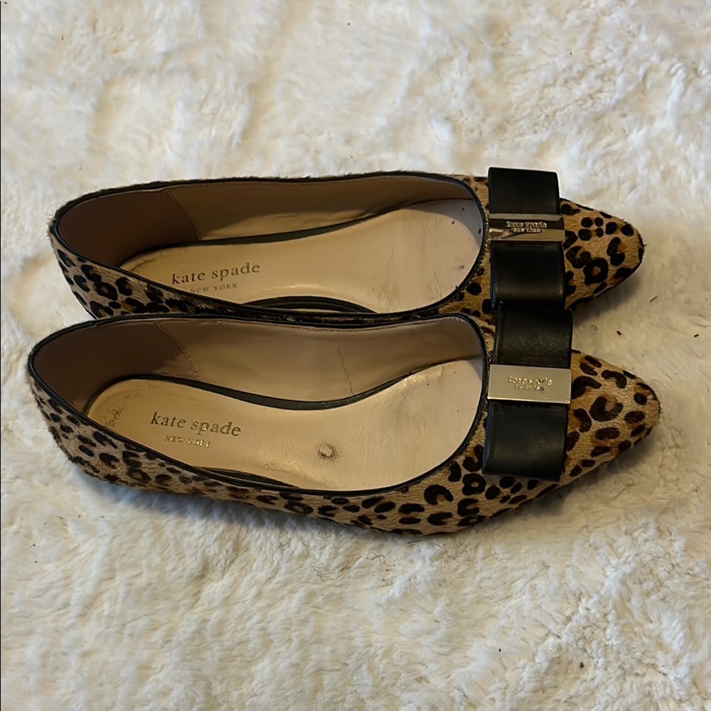 Kate Spade Leopard Print Flats with Black Bow